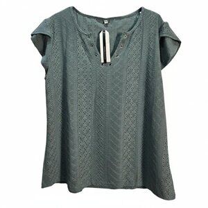 NWT | SAUKOLE Sage Green Eyelet V-Neck Top | Grommet Detail | XL